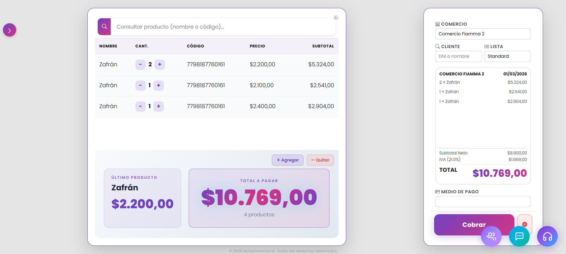 BONDCOMMERCE POS - Modo Caja claro